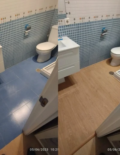 Suelo de madera antes y después.